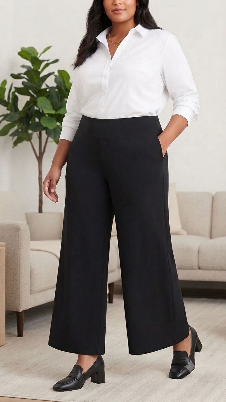 By Design Plus Size 3X Black Kim Pant Wide Leg Pull-On Stretch Trousers NWT